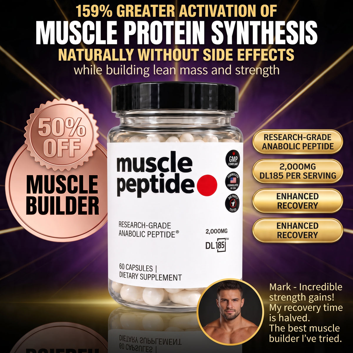 Muscle Peptide 185 Supplements Build Lean Muscle 3X Faster